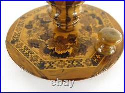 Antique Tunbridge Ware Candle Holder Stand With Floral Mosaics c1860