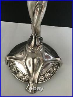 Art Nouveau silver plated metal and glass figural Tazza / centerpiece