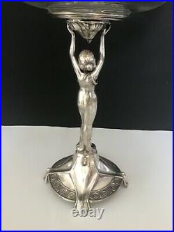Art Nouveau silver plated metal and glass figural Tazza / centerpiece
