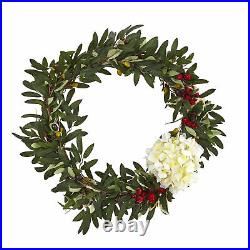 Artificial 21 Olive, Hydrangea & Holly Berry Wreath Winter Holiday Decor