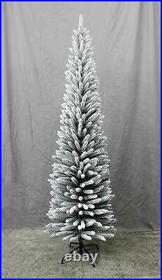 Artificial 7Ft Snow Flocked Frosted Slim Christmas Pencil Tree Home Decorations