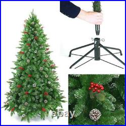Artificial Christmas Tree Pre Decorated With Berries & Pine Cones Xmas Decor 6ft