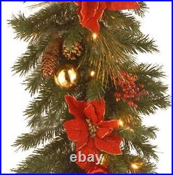 Artificial Decorative Christmas Pre-Lit Garland 100 White Lights Indoor Outdoor
