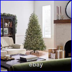 Artificial Full Christmas Tree, Green, Dunhill Fir, White Lights, Includes Stand