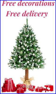 Artificial Half Christmas Xmas Tree REAL PINE TRUNK 6ft 7ft FREE Decorations