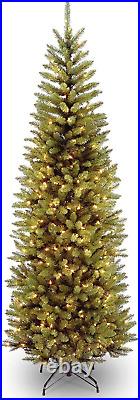 Artificial Pre-Lit Slim Christmas Tree, Green, Kingswood Fir, White Lights, Incl
