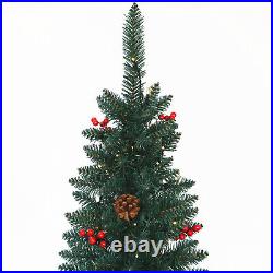 Artificial Slim Christmas Tree Pre-lit Pencil Feel Real Skinny Fir with Cones