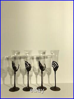 BRAND NEW Halloween Bronze Skeleton Hand Champagne Flute Glass Bronze Metal Stem