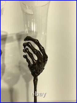BRAND NEW Halloween Bronze Skeleton Hand Champagne Flute Glass Bronze Metal Stem