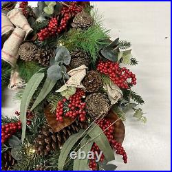 Balsam Hill 28 Farmhouse Wreath Open $279 Clear LED Battery Operated