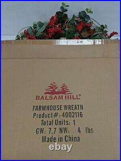 Balsam Hill Farmhouse Garland 6' 2 Pack and Farmhouse Wreath LED Battery Open