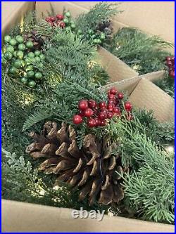 Balsam Hill Winter Evergreen Wreath 30 NEWithOpen box Clear LED Lights Natural