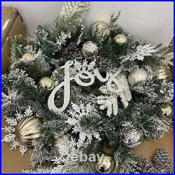 Balsam Hill Winter Joy Flocked Christmas Wreath 28 $199 (Some ornaments loose)
