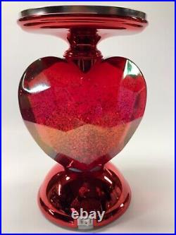 Bath Body Works 8 Red Glitter Heart Light Up Water Globe 3 Wick Candle Holder