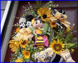 Be Happy Wreath, Bee Wreath, Sunflowers