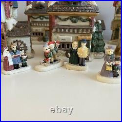 Beautiful Ceramic Christmas Village Buildings Figures, Trees 16 Pieces Display