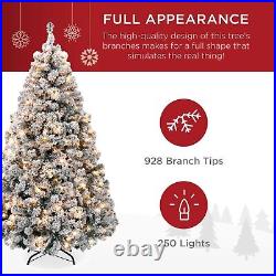 Best Choice Products 6ft Pre-Lit Holiday Christmas Pine Tree with Snow-Flocked B