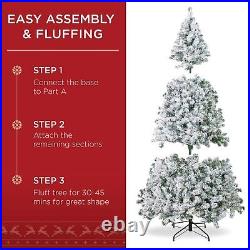 Best Choice Products 6ft Pre-Lit Holiday Christmas Pine Tree with Snow-Flocked B