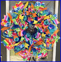 Birthday Balloon Party Front Door Deco Mesh Wreath Festive Bright Cheerful