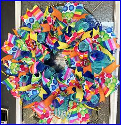 Birthday Balloon Party Front Door Deco Mesh Wreath Festive Bright Cheerful
