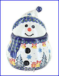 Blue Rose Polish Pottery Christmas Morning Snowman Candy Jar