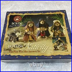 Boyds Bears Head Bean Collection Nativity 4-Piece Wise Men/Donkey Plush Set NEW