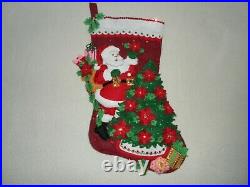 Bucilla Felt 18 Christmas Stocking Poinsetta Tree Completed finished/Lined