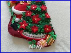 Bucilla Felt 18 Christmas Stocking Poinsetta Tree Completed finished/Lined