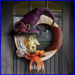 Charmingly Decorated Marvelous Witch Moon withSpider 22-Inch Halloween Wreath