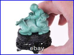 Chinese Republic period carved turquoise figure boy on water buffalo