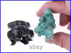 Chinese Republic period carved turquoise figure boy on water buffalo