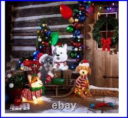Christmas 25 Lighted Schnauzer Fluffy Dog Tinsel Light Up LED Yard Decoration