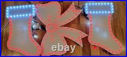 Christmas Bow and Stockings Set Lightshow Prop Light o Rama Red White LED String