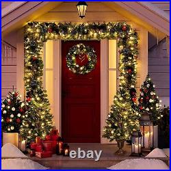 Christmas Decor. 4 Piece Set Entrance Christmas Tree Wreath Garland with Lights