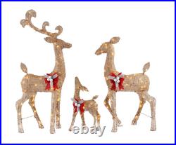 Christmas Deer Family Set 3-PC Lighted Outdoor Yard Decor Gold White LED Lights