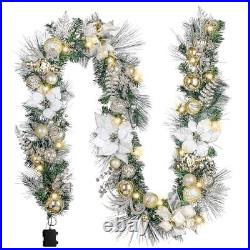 Christmas Garland Decorations with Lights for Mantle, Full Large 9 feet Light