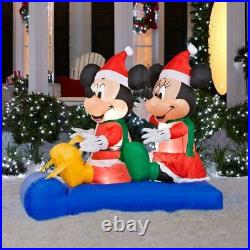Christmas Gemmy Disney 5 ft LED Mickey & Minnie Mouse Sled Scene Inflatable NIB