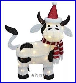 Christmas Holiday Cow with Santa Hat 32 LED Light Up Yard Indoor Outdoor Decor