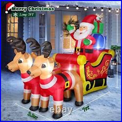 Christmas Inflatables Santa Claus on Sleigh with 2 Reindeers Outdoor Yard