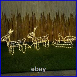 Christmas LED Light Up 2 Reindeer and Sleigh Party Garden Outdoor Decorations