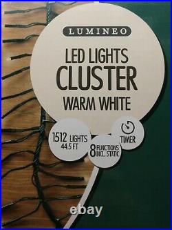 Christmas Lights 1512 bulbs Lumineo LED Warm White Cluster 8 Function NEW Unused