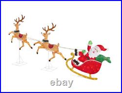 Christmas Outdoor Yard Decor Lit Santa Flying Reindeer Sleigh Holiday Decoration