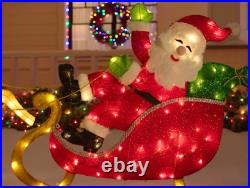 Christmas Outdoor Yard Decor Lit Santa Flying Reindeer Sleigh Holiday Decoration