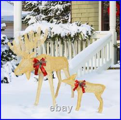 Christmas Outdoor Yard Decoration Moose Pre Lit LED Lights Xmas Decor Lawn 2PC
