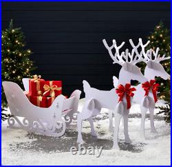 Christmas Outdoor Yard Decoration Reindeer Sleigh White PVC Lawn Holiday Decor