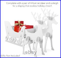 Christmas Outdoor Yard Decoration Reindeer Sleigh White PVC Lawn Holiday Decor