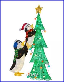 Christmas Outdoor Yard Decorations Light Up Xmas Tree Penguins 160 White LED 62