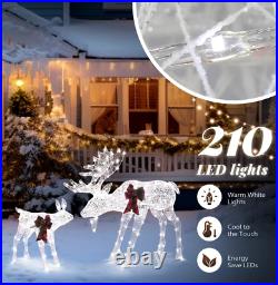 Christmas Outdoor Yard Decorations Lighted Christmas Moose + Calf White 2 Piece