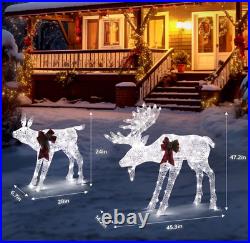 Christmas Outdoor Yard Decorations Lighted Christmas Moose + Calf White 2 Piece