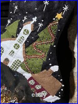 Christmas Stocking, Santa's Sleigh With Deer And Village Below Stocking